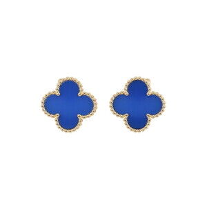 Van Cleef & Arpels Alhambra Earrings with Blue Agate and 18K Yellow Gold (VCA...